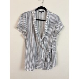 Adrianna Papell Blouse Sz Small Short Sleeve Wrap Shirt Sheer Chiffon Officewear